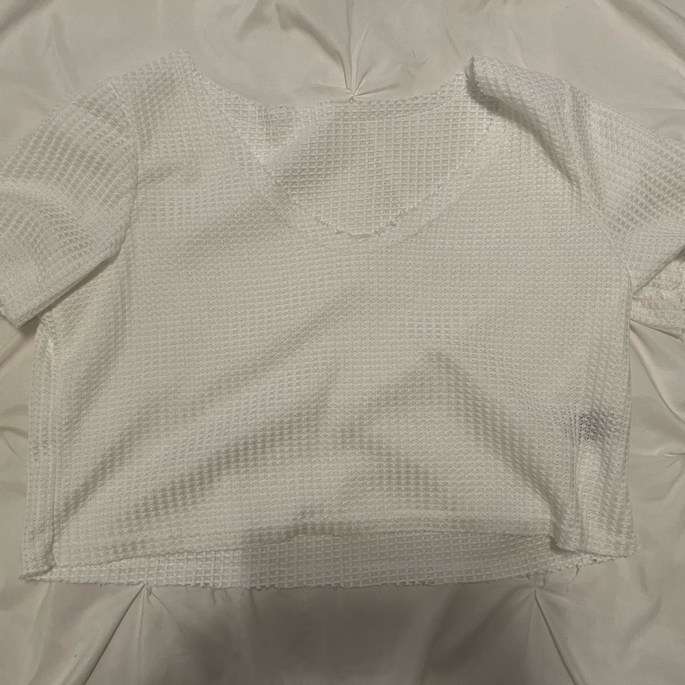 white waffle crop top